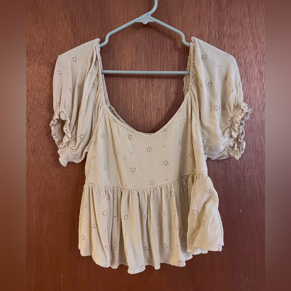 Women's butter yellow eyelet top